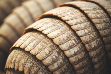 A close-up of an armadillo's textured scales, their layered formation evoking resilience and natural artistry in warm light.