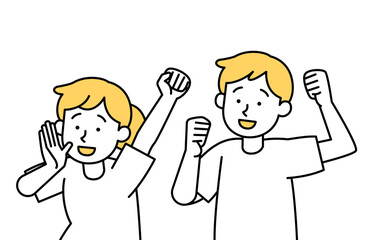 応援している男女のベクターイラスト 声援 観客 スポーツ 運動会