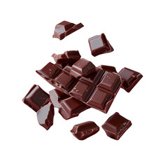 Fototapeta premium Chocolate Bars with Glossy Melted Chocolate on a wight background, confectionery, chocolate squares, smooth chocolate, rich chocolate, delicious chocolate, chocolate swirl, melted cocoa, glossy desse 