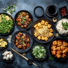 An assortment of colorful food dishes artfully arranged in bowls ready for sharing and enjoyment