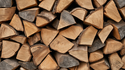 Close-Up of a Stack of Chopped Firewood Logs.