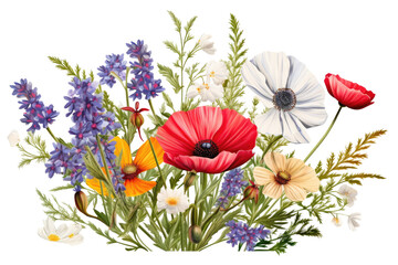 Naklejka premium A set of wildflowers on transparent background