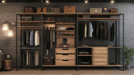 Smart storage closet with adjustable iron racks, multi-purpose drawers, and a streamlined aesthetic