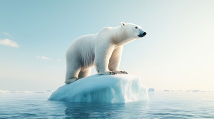 Fototapeta premium A polar bear standing majestically on an ice floe in calm waters.