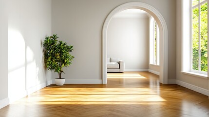 Obraz premium Sunlit Room With Hardwood Floors And Plant