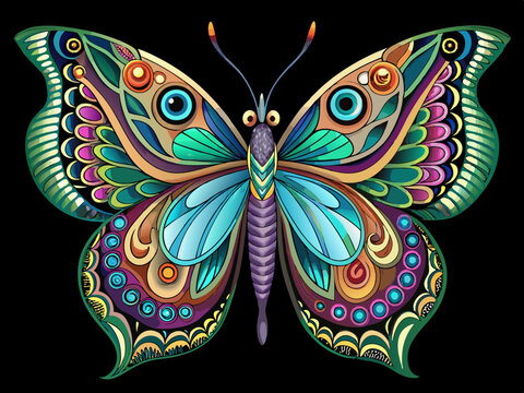vector of  Paris Peacock butterfly on black background
