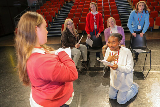 Actors with disabilities rehearsing on stage
