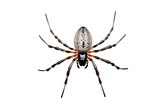A close-up view of a Filmy Dome Spider perched on a delicate web Isolated on white background