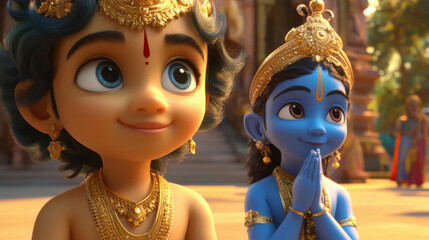 close up childhood lord krishna and his brahmin friend