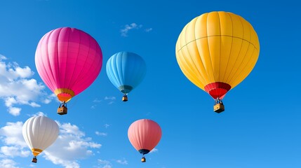 Colorful Hot Air Balloons Floating in a Bright Blue Sky