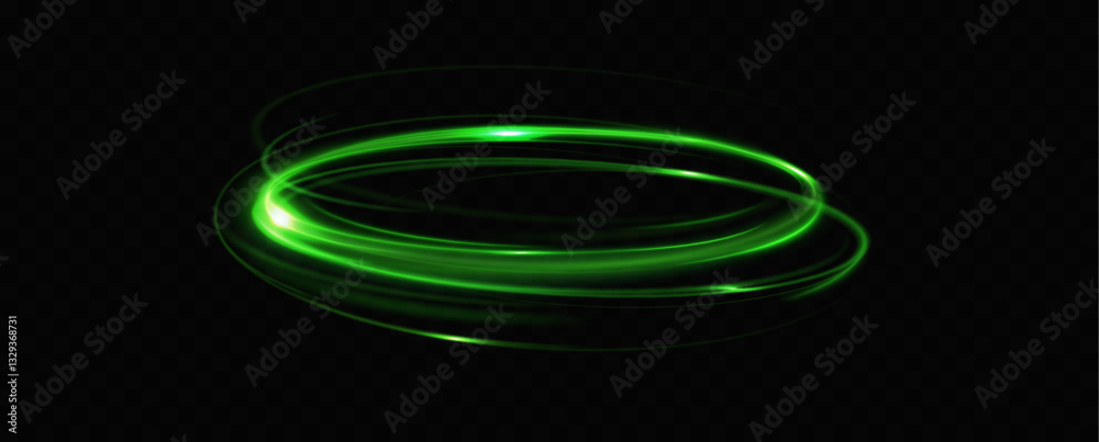 Poster Green neon ring. Glowing circle. Glow effect. Round light frame. abstract light lines of movement and speed. Abstract light lines of movement and speed. light green ellipse.