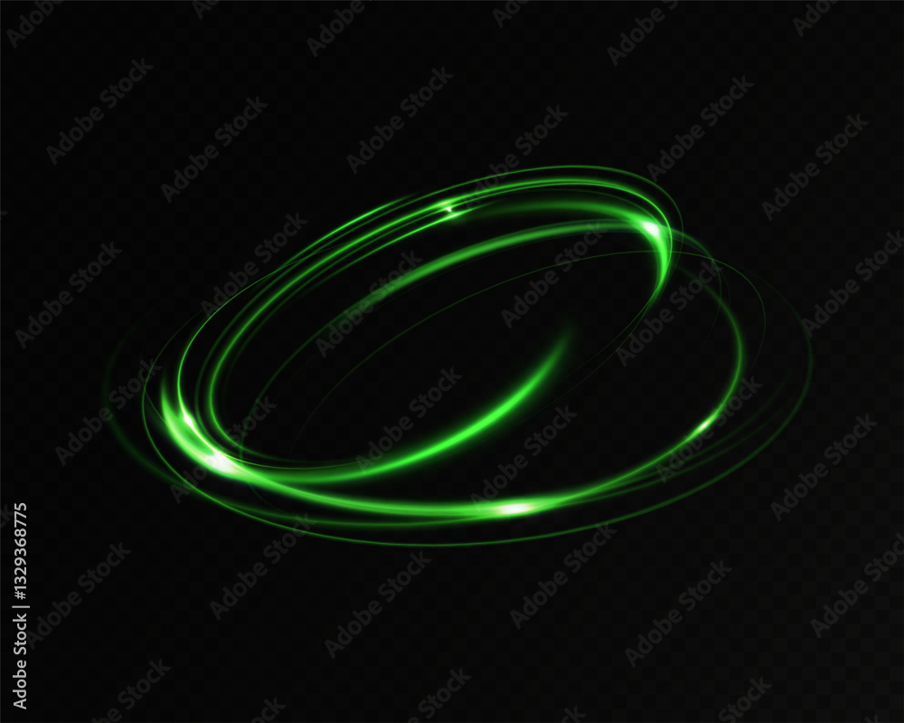 Poster Green neon ring. Glowing circle. Glow effect. Round light frame. abstract light lines of movement and speed. Abstract light lines of movement and speed. light green ellipse.