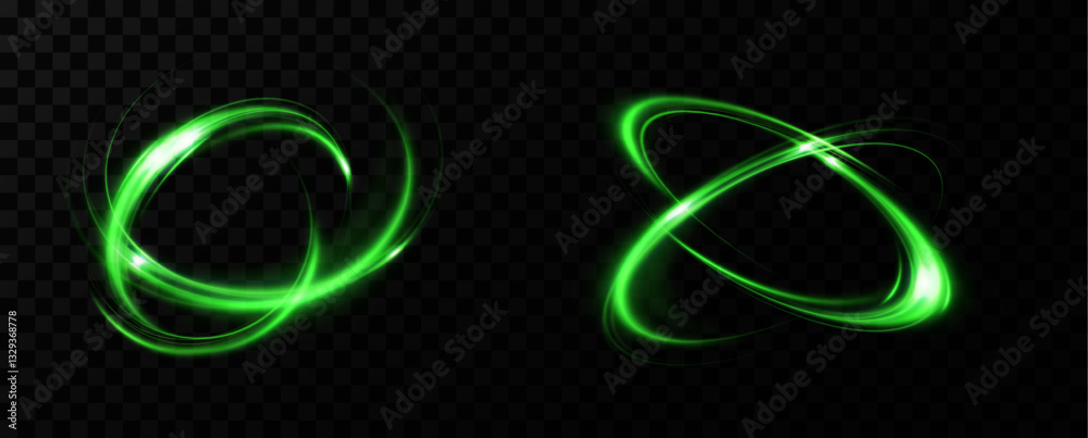 Poster Green neon ring. Glowing circle. Glow effect. Round light frame. abstract light lines of movement and speed. Abstract light lines of movement and speed. light green ellipse.