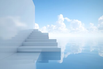 A gleaming, polished staircase leading upward, symbolizing growth, clarity, and the elevation brought by a clean home, with copy space. 