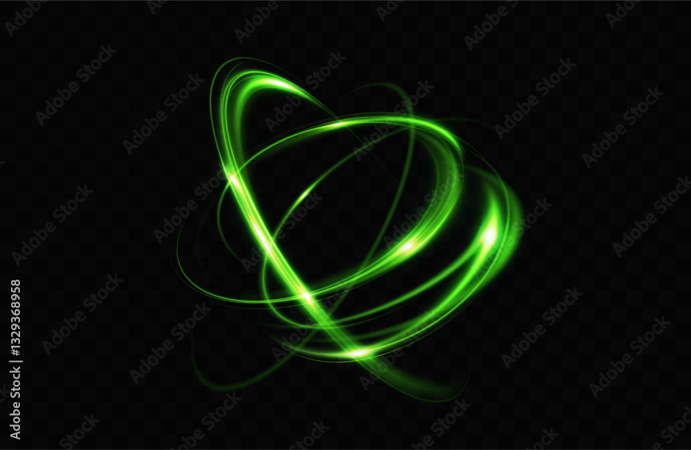 Poster Green neon ring. Glowing circle. Glow effect. Round light frame. abstract light lines of movement and speed. Abstract light lines of movement and speed. light green ellipse.