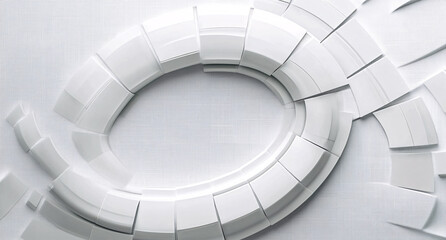 Fototapeta premium Abstract White Geometric Composition of Interlocking Modular Blocks Creating a Swirling Oval Shape