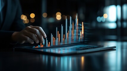 A financial analyst in a boardroom presenting a digital profit growth chart, innovation in investment strategy, corporate leadership, ultra-detailed business scenario, dynamic lighting, crisp realism
