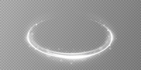 Glowing white spiral. Speed ​​abstract lines effect. Rotating shiny rings. Glowing circular lines. Glowing ring trail. Vector.