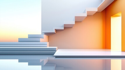 Bright white stairs lead to an open doorway with light