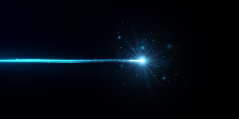 Abstract blue laser beam. Isolated on a transparent black background.