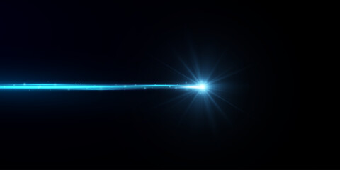 Abstract blue laser beam. Isolated on a transparent black background.