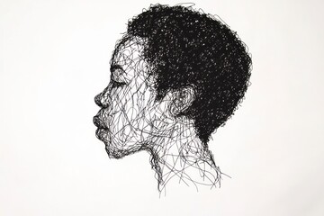 Stylized Portrait Drawing of a Young Woman in Profile on White