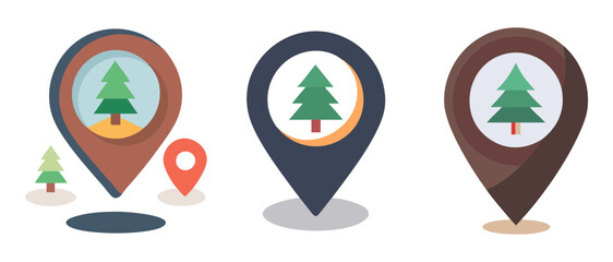 Colorful Nature Location Icons – GPS and Travel Map Pointers with Trees