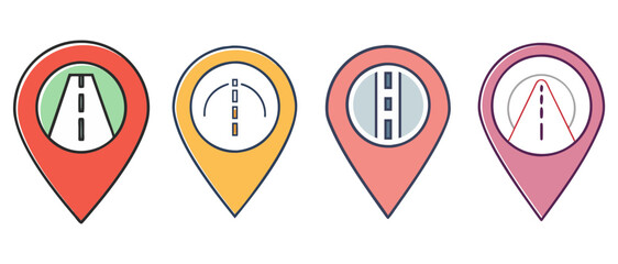 Colorful Road and Highway Location Icons Set– GPS Navigation and Travel Map Pointers