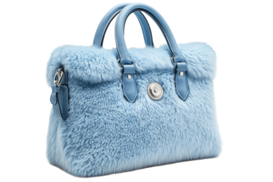 Stylish blue furry handbag with elegant design