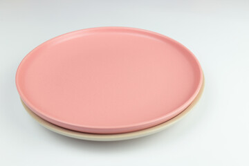 Pink round empty porcelain plate