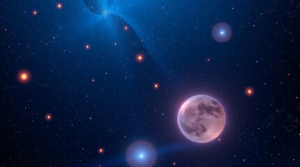 A blue sphere of Earth hangs in the dark cosmos, lit by a distant star.