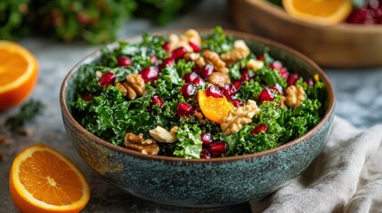 Fototapeta premium A bowl of salad with walnuts and oranges