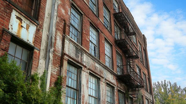 Weathered Brick Building Exterior With Fire Escape