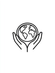 Hands Holding Globe Outline Icon Symbolizing World Care and Environment