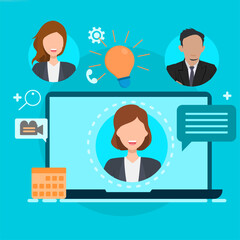 Webinar, web-based seminar concept. Webinar Online learning and video conferencing with speakers. EPS 3