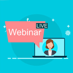 Webinar, web-based seminar concept. Webinar Online learning and video conferencing with speakers. 