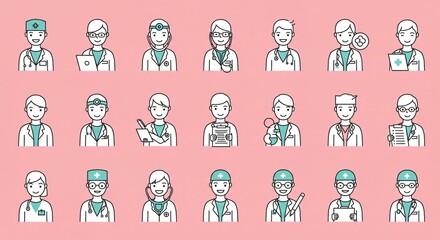 doctors line art drawings icons medical science health