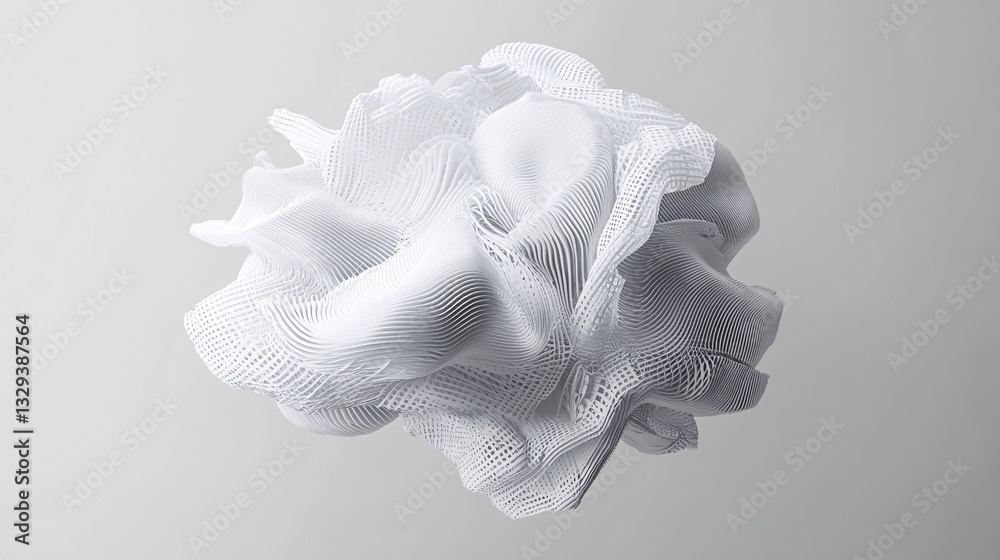 Poster Abstract White 3D Render of a Flowing Organic Form with Intricate Line Patterns and Textured Surface