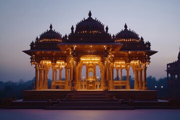 Fototapeta premium A golden architectural structure illuminated with warm inviting lights