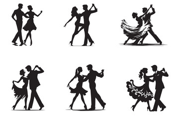 Elegant Silhouette of Dancing Couples in Various Ballroom Poses