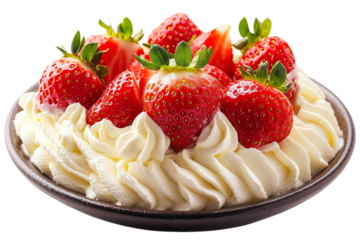 Delicious dessert bowl with whipped cream and strawberries