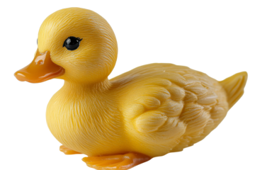 Bright yellow rubber duck with smooth texture and cute eyes