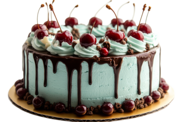 Delicious mint chocolate cake with cherries on top