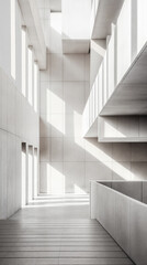 Fototapeta premium Architectural interplay of shadows and geometry in a modern concrete space.