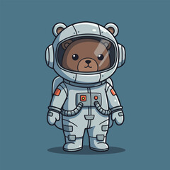 Naklejka premium Astronaut Bear Cartoon Illustration Standing with Space Suit Ready to Explore