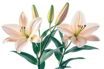 Fototapeta premium Beautiful lilies with buds on a transparent background