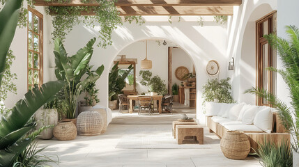 Modern living room with greenery.