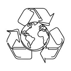 Continuous one single line drawing earth recycle planet sustainable circular icon vector illustration concept

