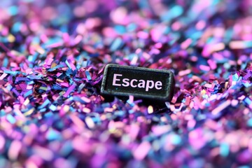 Escape key on vibrant pink and purple glitter background