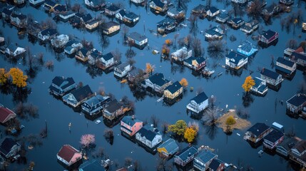 Aerial View of Submerged Homes After a Devastating Flood